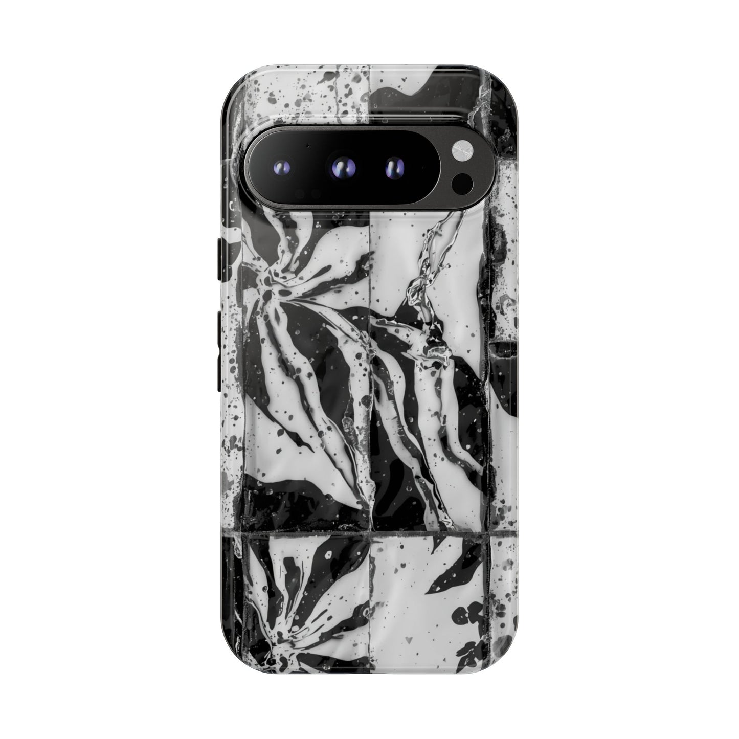 Monochrome Tile Floral Tough Phone Case