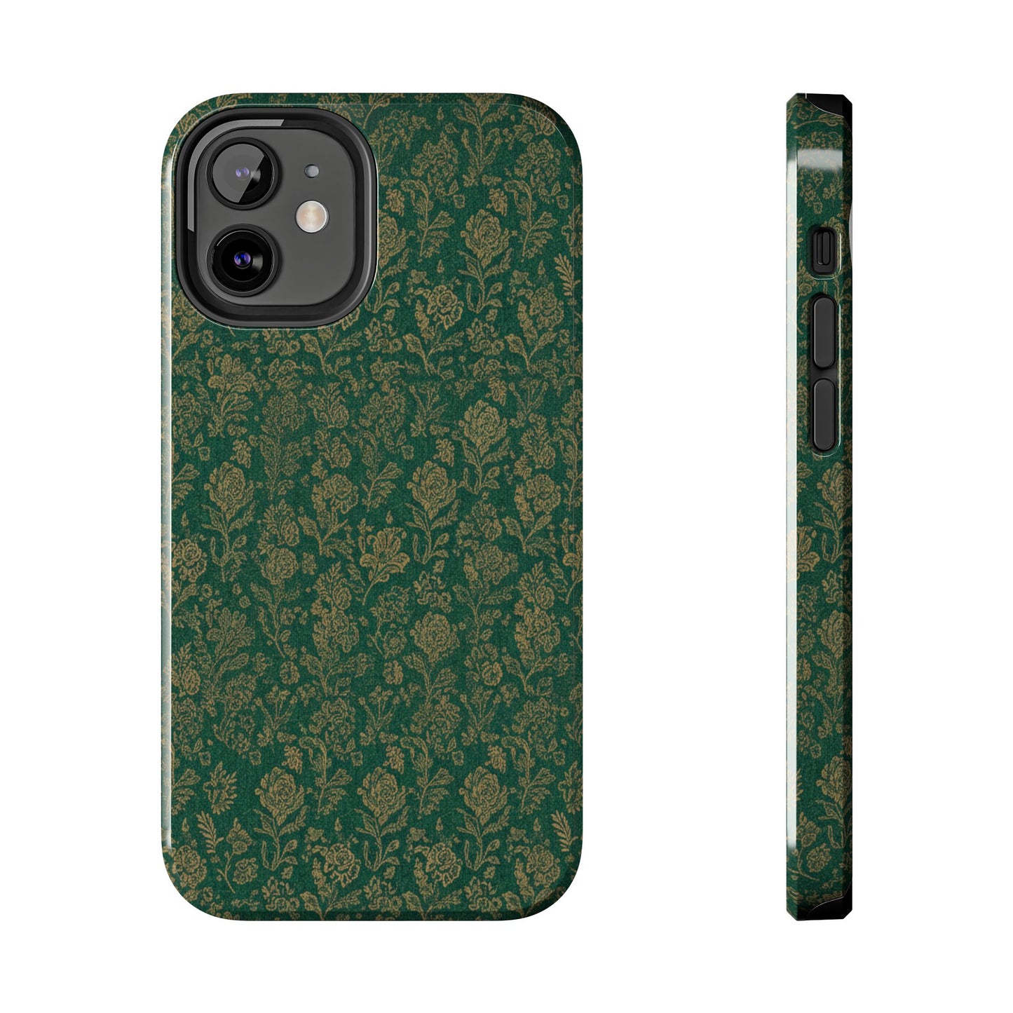 Vintage Floral Tough Phone Case — Green Damask Protective Cover
