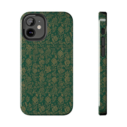 Vintage Floral Tough Phone Case — Green Damask Protective Cover
