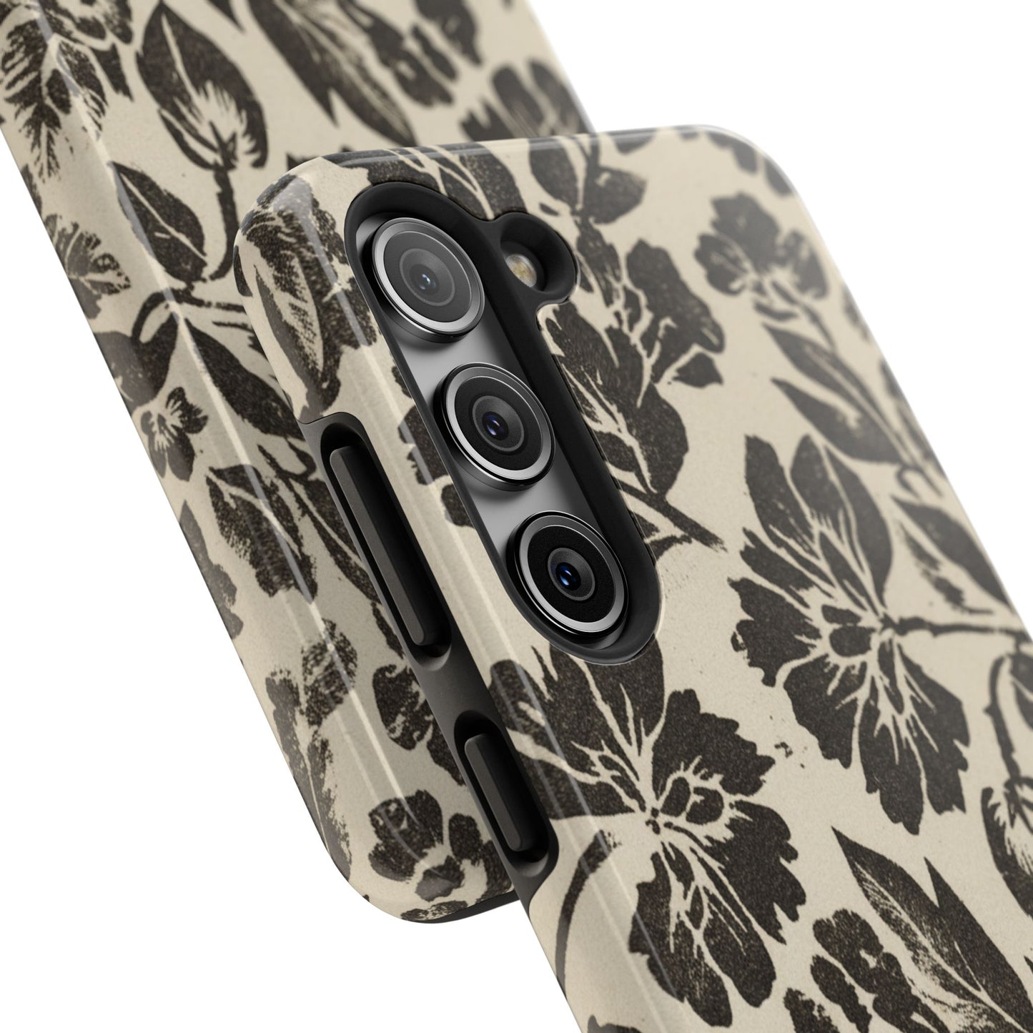 Floral Noir Tough Phone Case — Black Vintage Flower Protective Cover