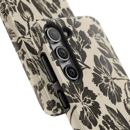 Floral Noir Tough Phone Case — Black Vintage Flower Protective Cover
