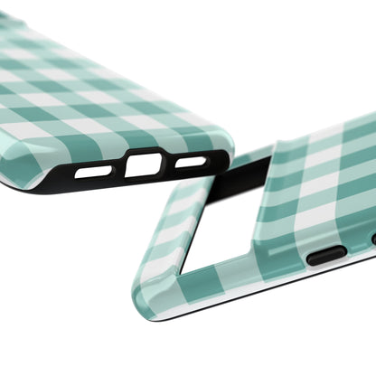 Mint Green Buffalo Check Tough Phone Case — Durable Plaid Protective Cover