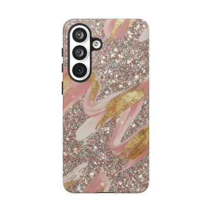 Glitter Blush Marble Phone Case — Pink Gold Swirl Tough Case