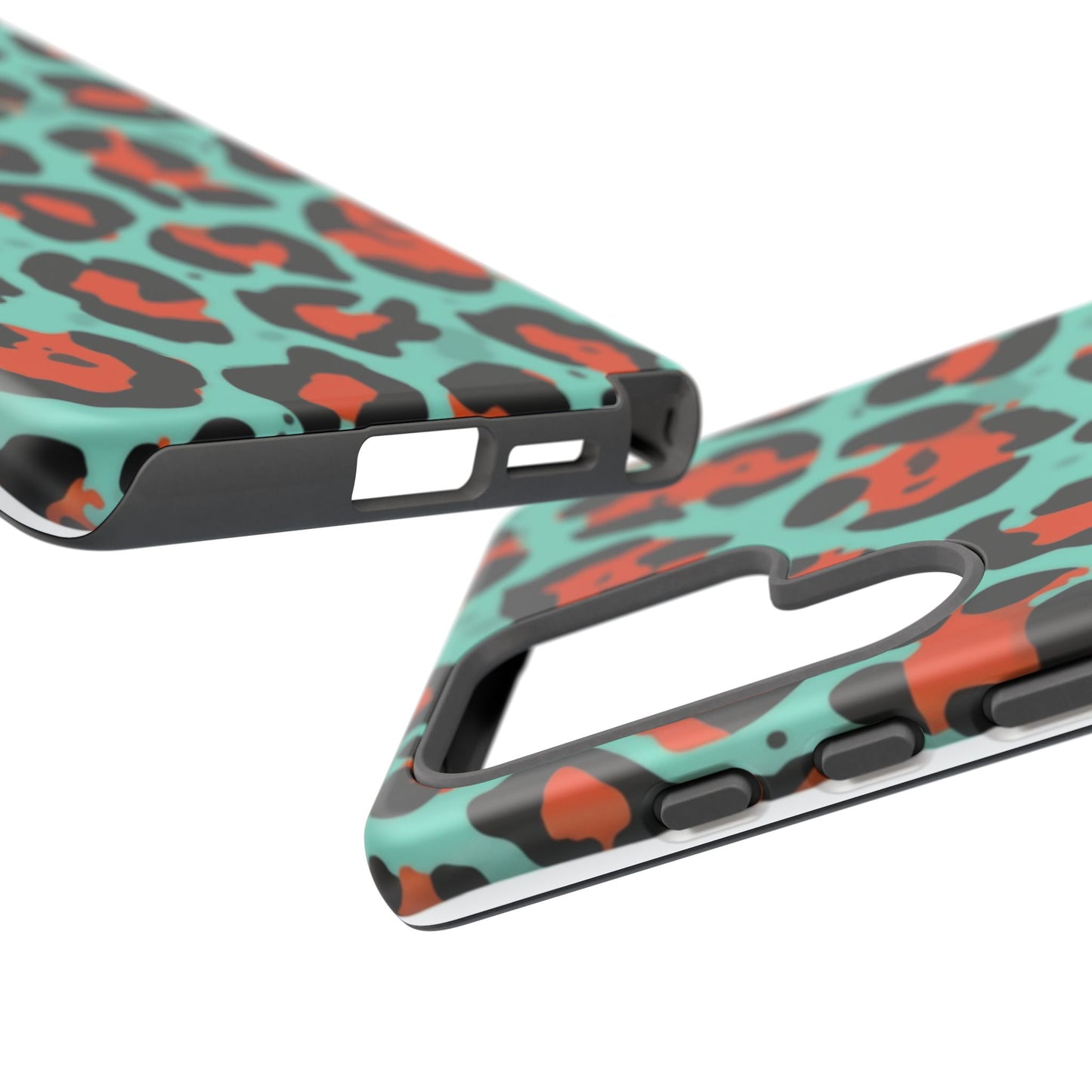 Leopard Print Tough Phone Case — Teal & Rust Protective iPhone Cover