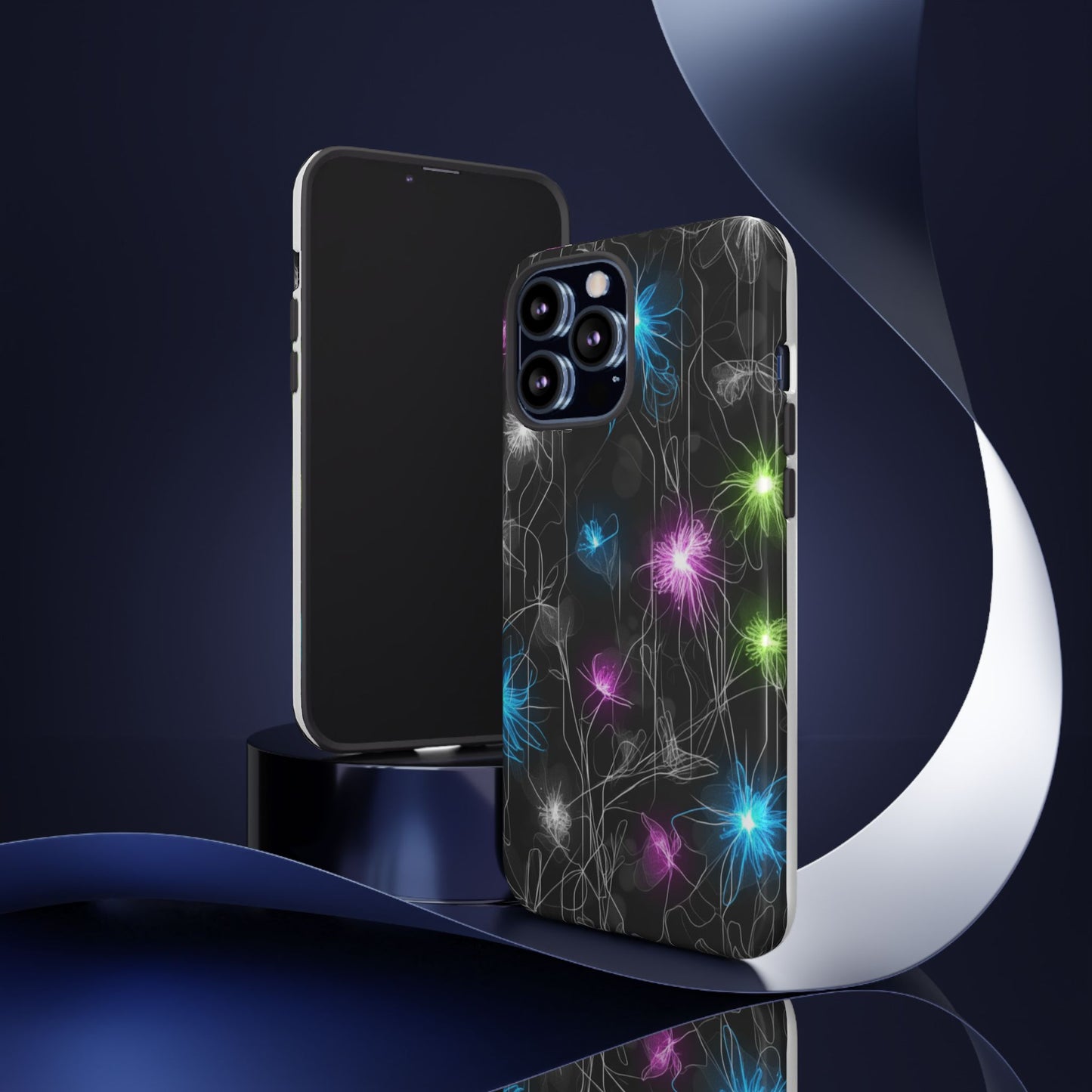 Neon Floral Tough Phone Case — Glow Flower Protective iPhone Cover