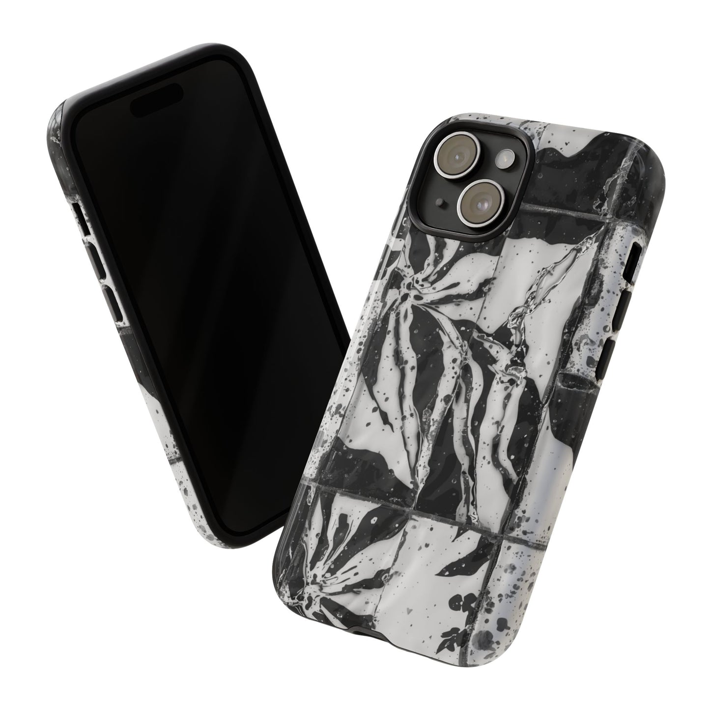 Monochrome Tile Floral Tough Phone Case