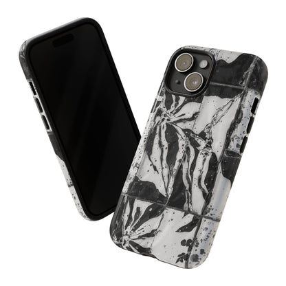 Monochrome Tile Floral Tough Phone Case