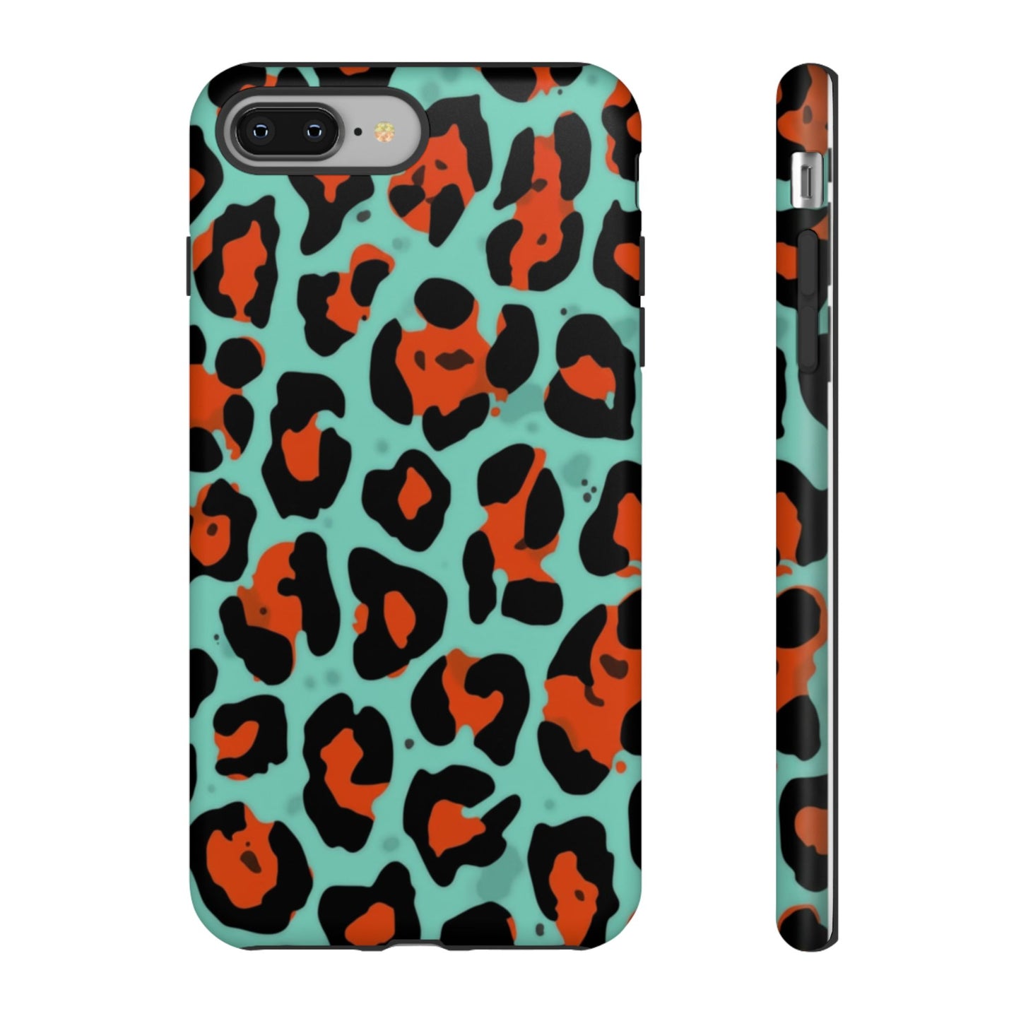 Leopard Print Tough Phone Case — Teal & Rust Protective iPhone Cover