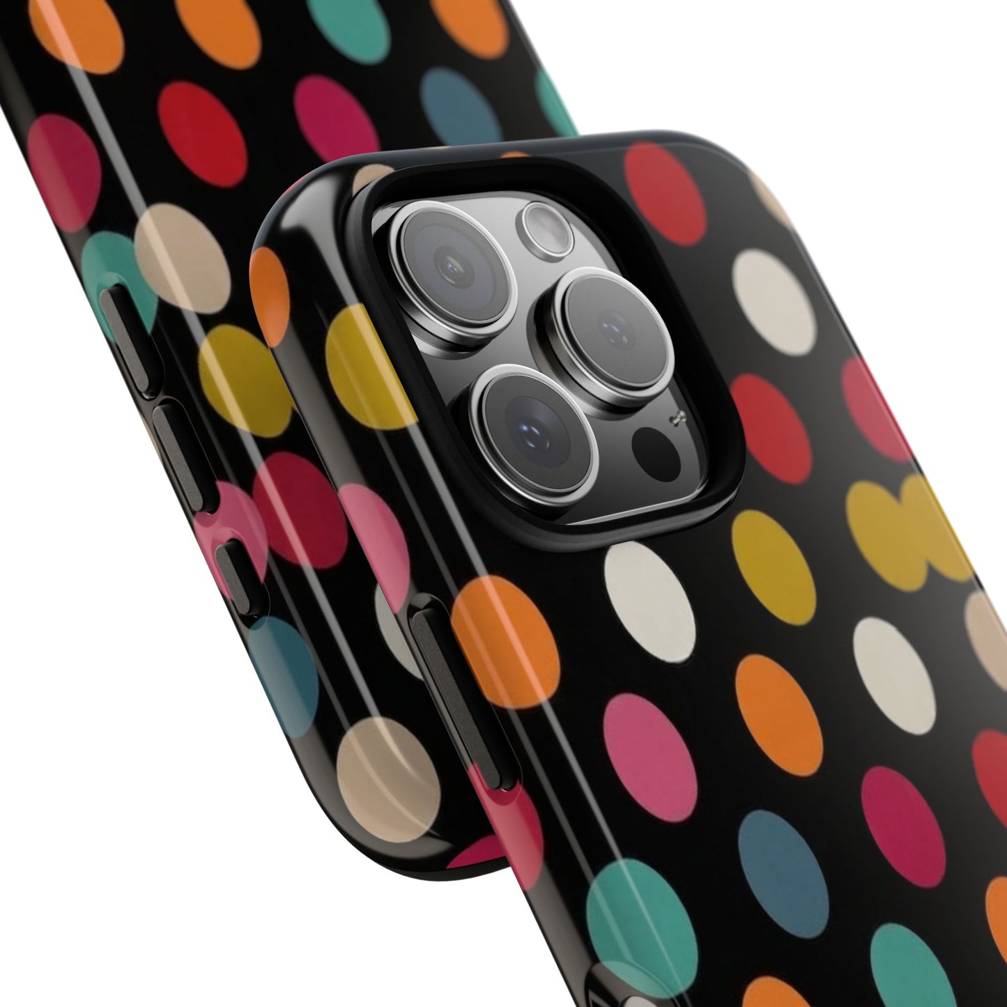 Polka Dot Tough Phone Case – Colorful Retro Dots on Black