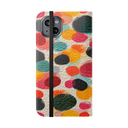 Colorful Confetti Dot Flip Phone Case — Retro Polka Wallet Cover