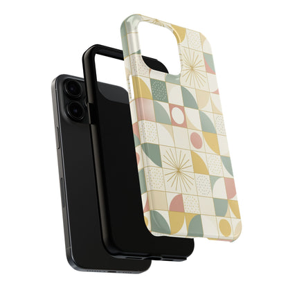 Retro Geometric Tough Phone Case — Pastel Midcentury Pattern
