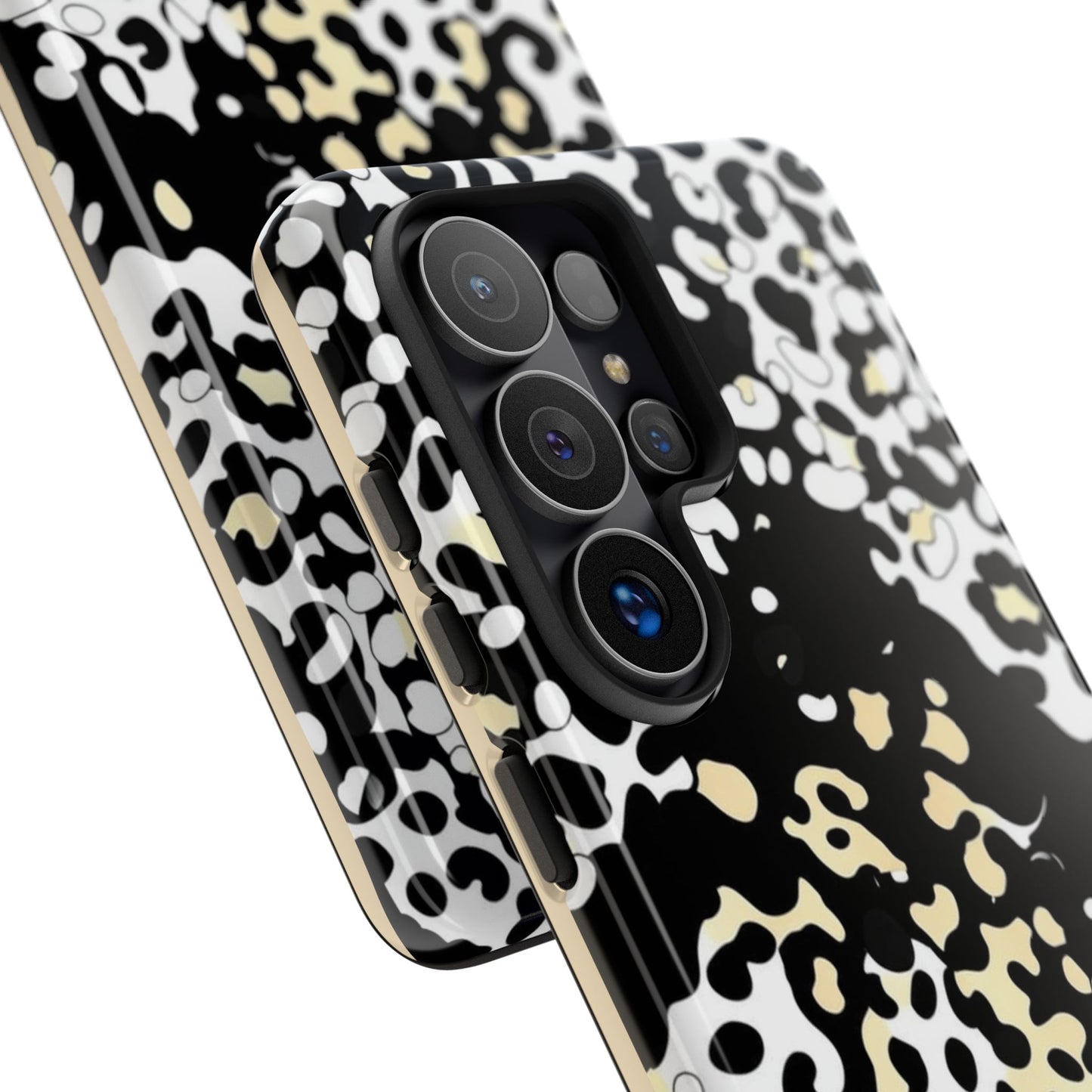 Leopard Splash Tough Phone Case — Black & Cream Animal Print Protective Cover