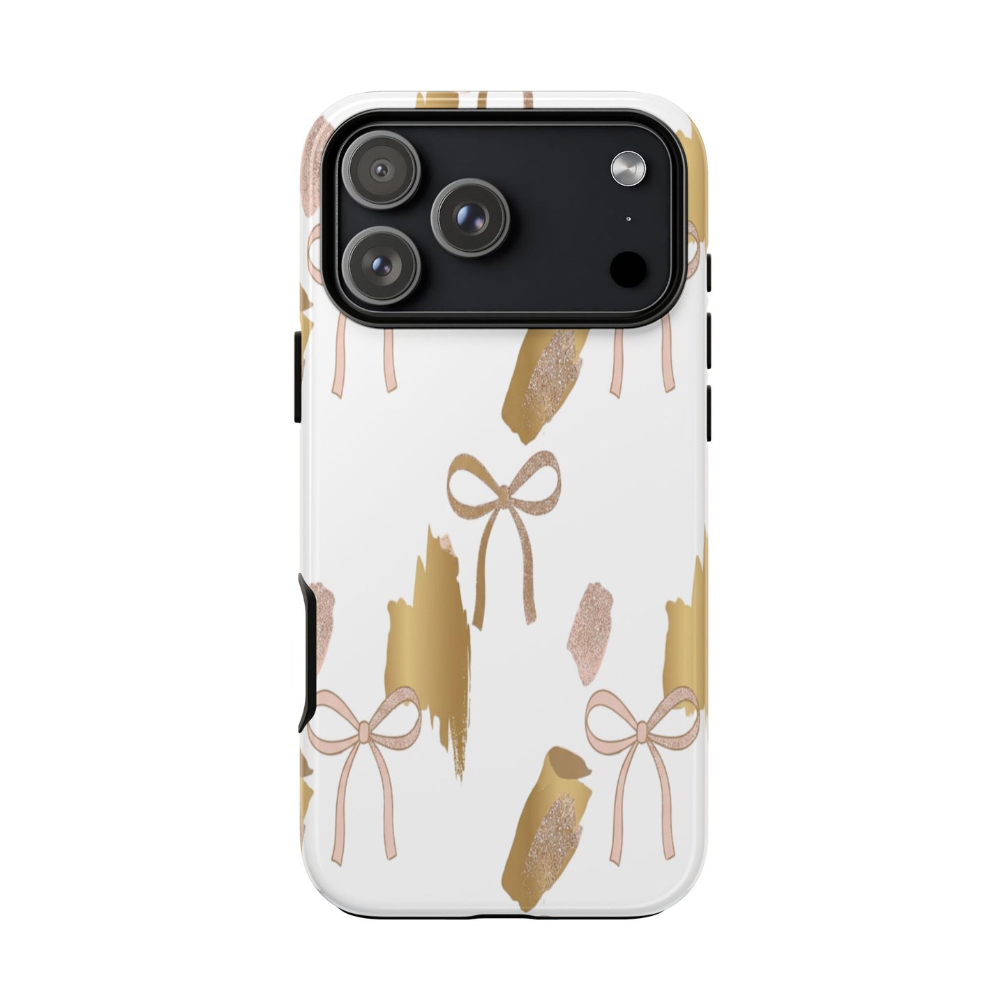 Phone Case — Gold Brushstroke & Blush Bow Pattern