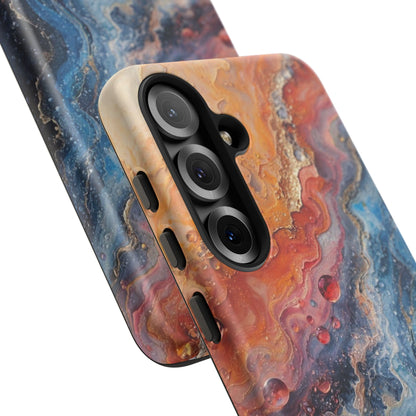 Marbled Galaxy Tough Phone Case — Abstract Blue & Coral Protective Cover