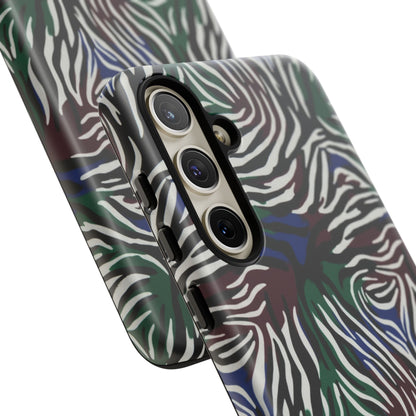 Zebra Camo Tough Phone Case – Green & Blue Animal Print Protective Cover