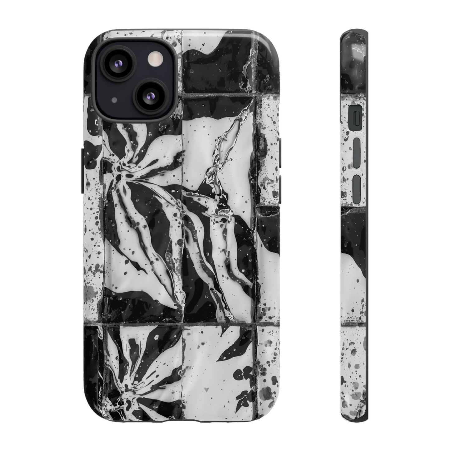 Monochrome Tile Floral Tough Phone Case