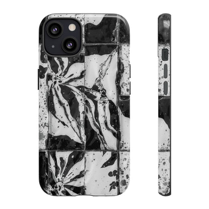 Monochrome Tile Floral Tough Phone Case