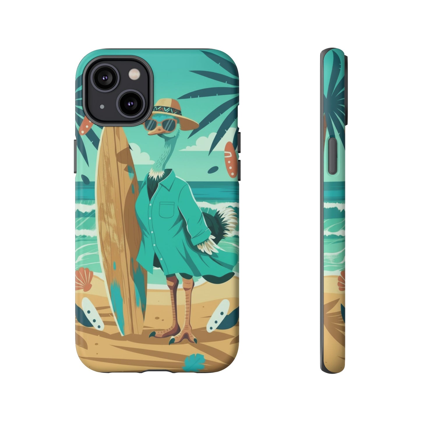 Phone Case — Retro Dressed Seagull Surfing Beach Illustration