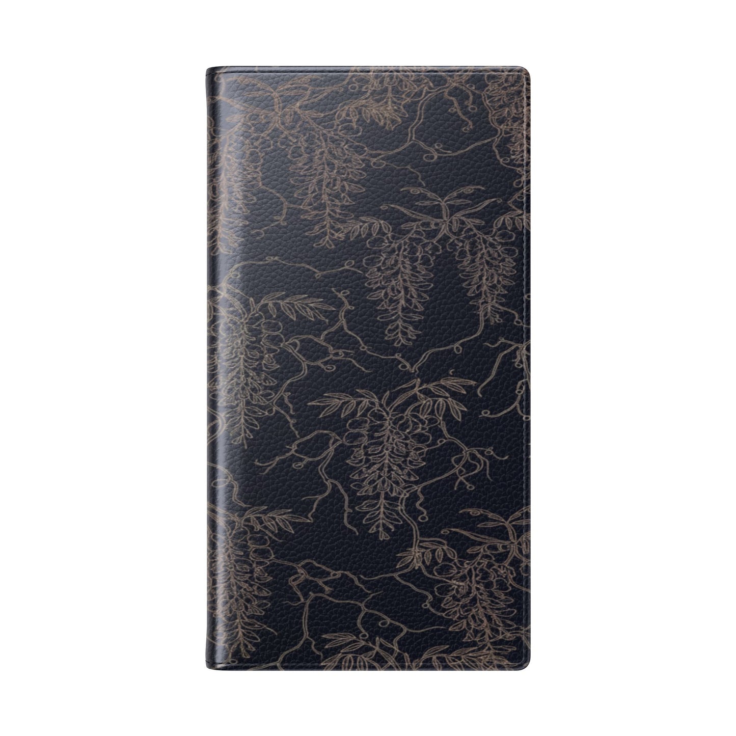 Botanical Noir Flip Phone Case — Dark Floral Wallet Cover with Card Slots
