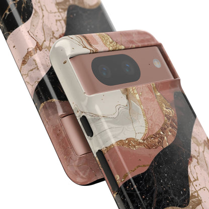 Marbled Rose Gold Phone Case — Abstract Pink & Black Protective Tough Case