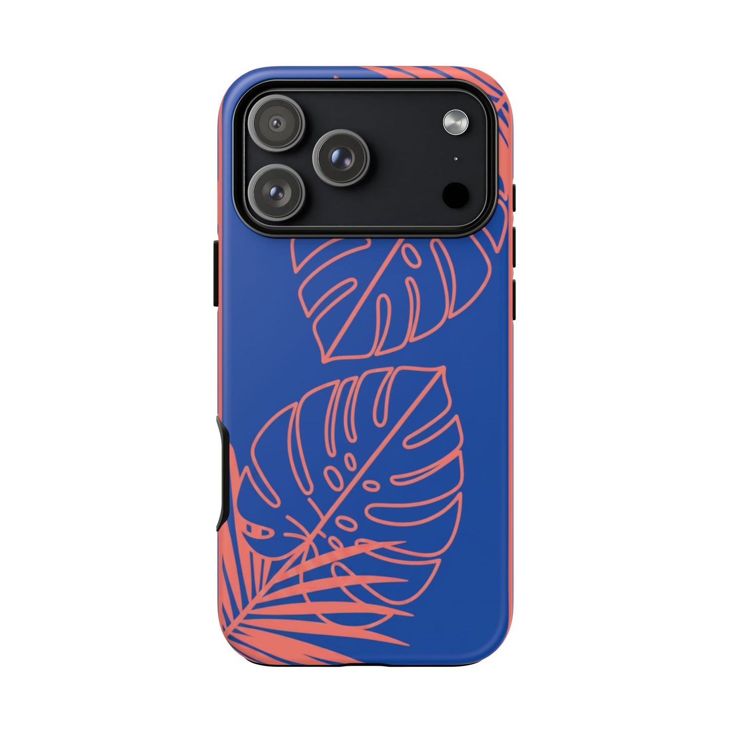 Tropical Monstera Phone Case — Blue & Coral Leaf Protective Cover