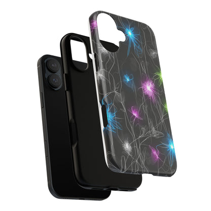 Neon Floral Tough Phone Case — Glow Flower Protective iPhone Cover
