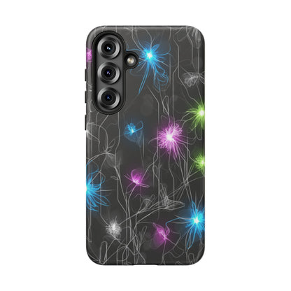 Neon Floral Tough Phone Case — Glow Flower Protective iPhone Cover