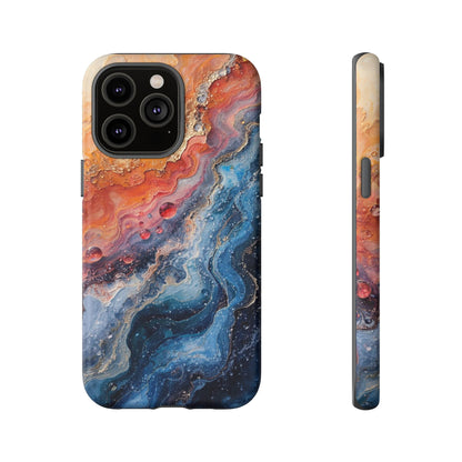 Marbled Galaxy Tough Phone Case — Abstract Blue & Coral Protective Cover