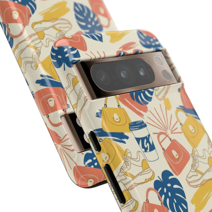 Tough Cases: Retro Summer Pattern Phone Case – Sunglasses, Sneakers & Tropical Leaves
