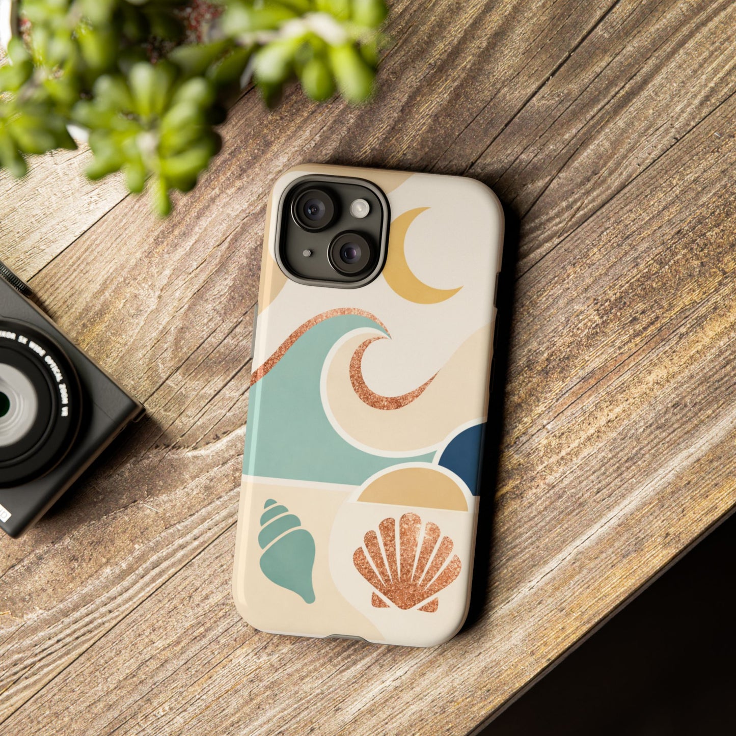 Sea Breeze Tough Phone Case — Retro Waves & Shells Design