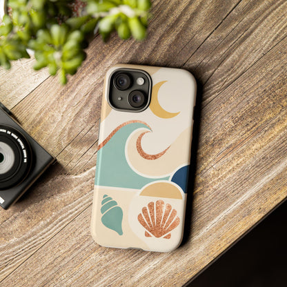 Sea Breeze Tough Phone Case — Retro Waves & Shells Design