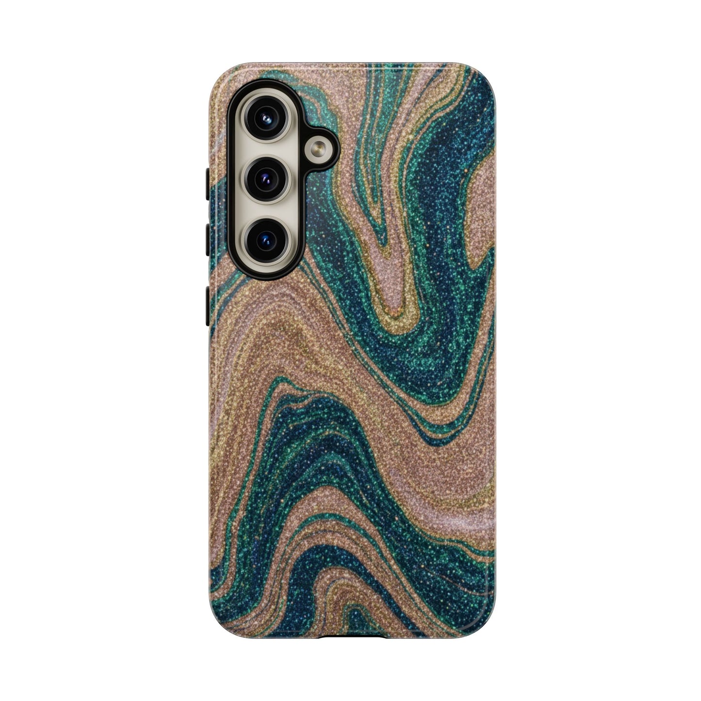 Marbled Teal & Gold Phone Case — Glitter Swirl Tough Case