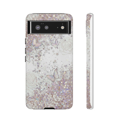 Butterfly Glitter Tough Phone Case — Floral Sparkle Protective Case