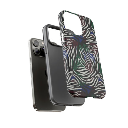 Zebra Camo Tough Phone Case – Green & Blue Animal Print Protective Cover