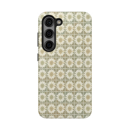 Daisy Tile Tough Phone Case — Retro Floral Protective Phone Cover