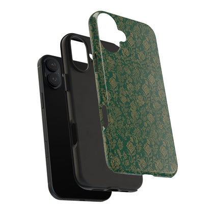Vintage Floral Tough Phone Case — Green Damask Protective Cover