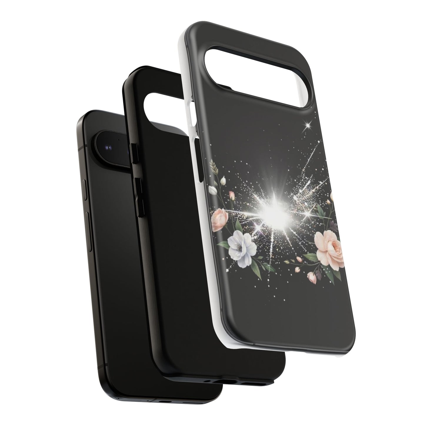 Floral Burst Phone Case — Protective Black Sparkle Design