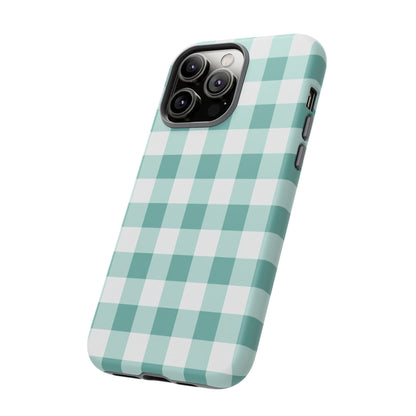 Mint Green Buffalo Check Tough Phone Case — Durable Plaid Protective Cover