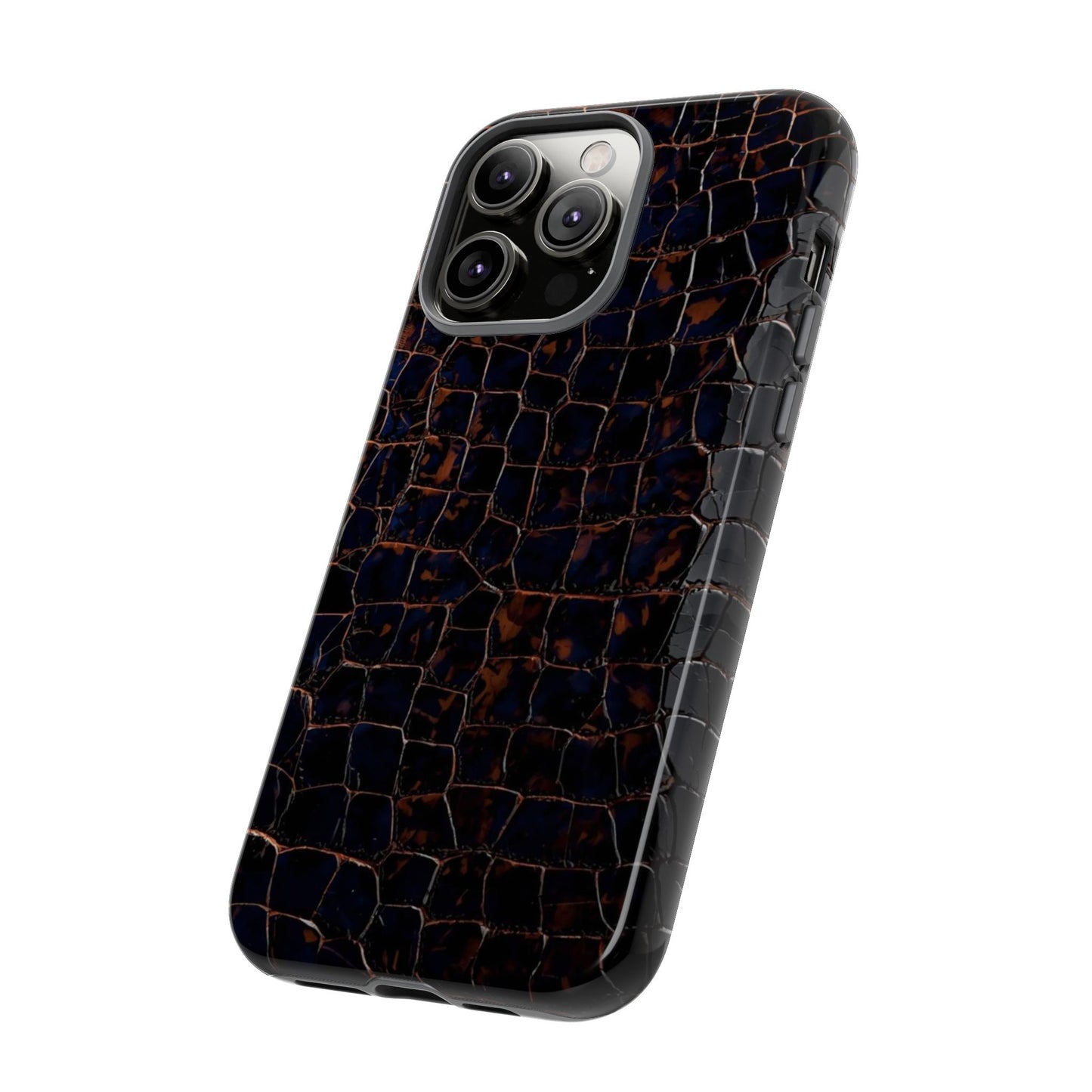Croc-Embossed Tough Phone Case — Shockproof Black Alligator Texture