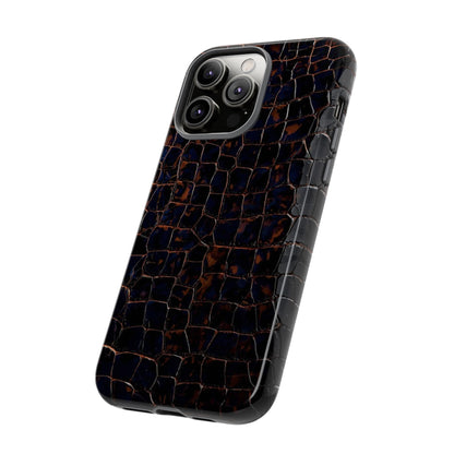 Croc-Embossed Tough Phone Case — Shockproof Black Alligator Texture