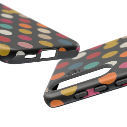 Polka Dot Tough Phone Case – Colorful Retro Dots on Black