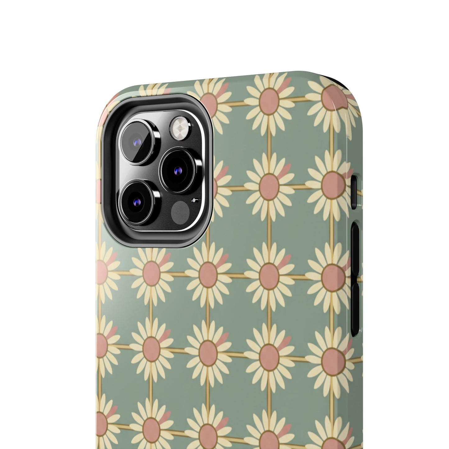Daisy Pattern Tough Phone Case — Retro Floral Protective Cover