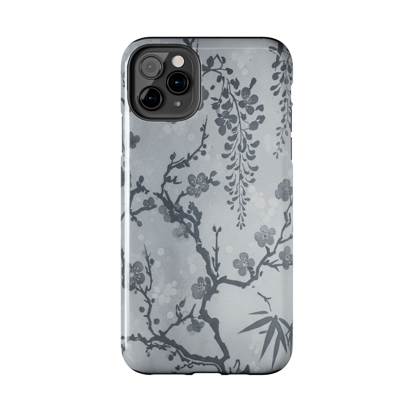 Tough Phone Case — Gray Cherry Blossom Ink Floral Design
