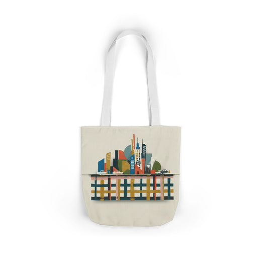 City Skyline Canvas Tote Bag — Colorful Urban Illustration with 5-Color Straps