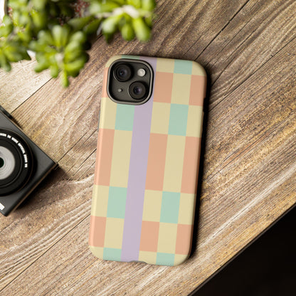 Pastel Checkered Phone Case — Retro Stripe Tough Case