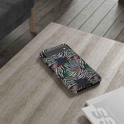 Zebra Camo Tough Phone Case – Green & Blue Animal Print Protective Cover