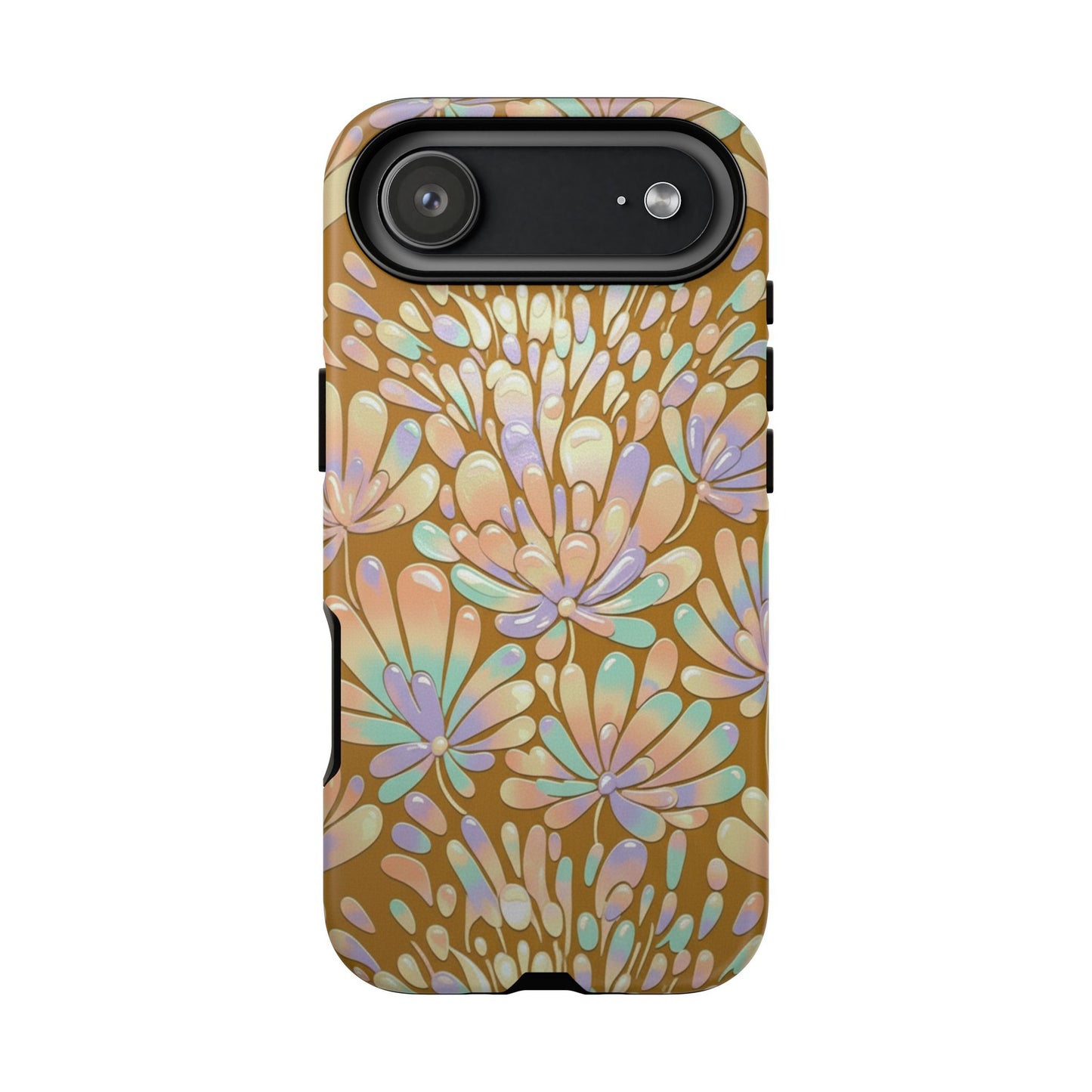 Floral Burst Tough Phone Case – Gold Pastel Botanical Protection
