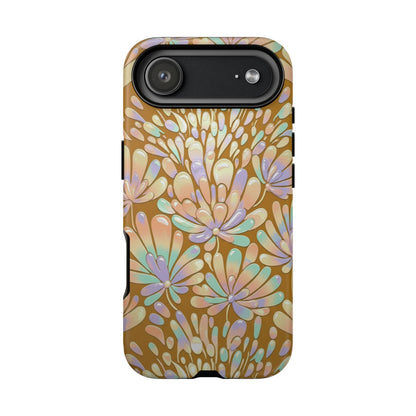 Floral Burst Tough Phone Case – Gold Pastel Botanical Protection