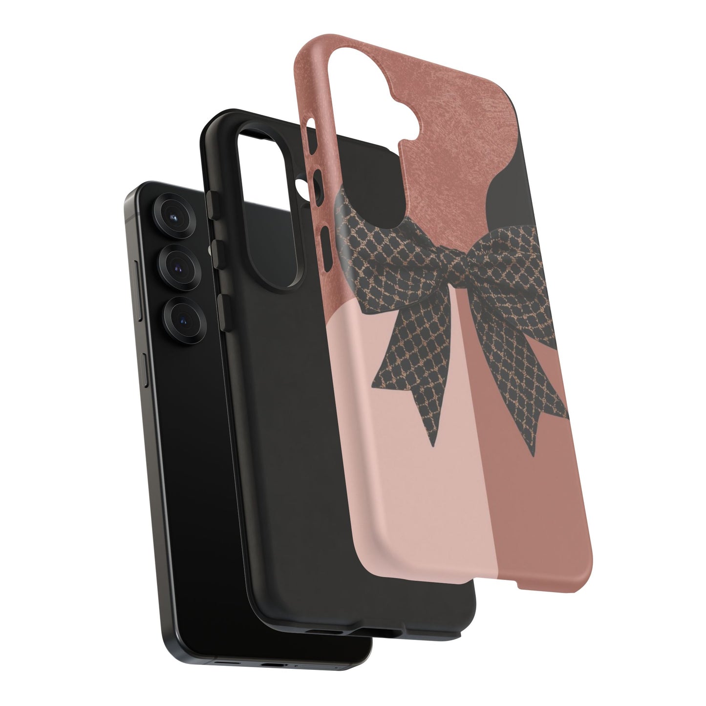 Bow Stripe Tough Phone Case – Pink Mauve Protective Cover