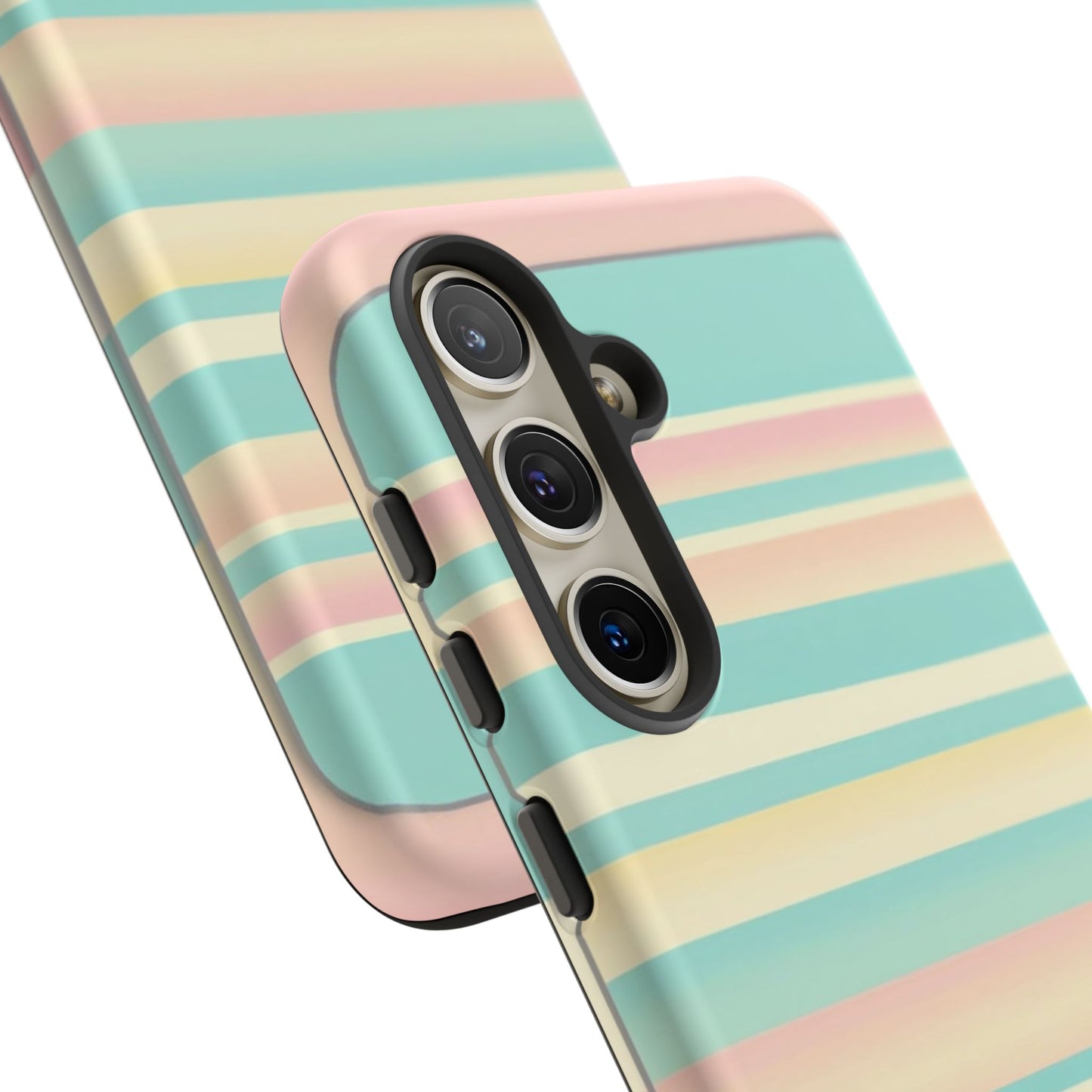 Pastel Striped Tough Phone Case — Mint, Peach & Cream Protective Cover